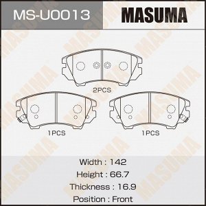 Колодки тормозные дисковые Masuma, передние, комплект на ось (4 шт), арт. MS-U0013