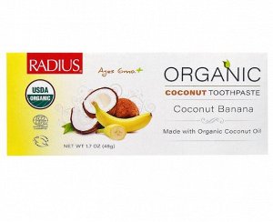 RADIUS, Органическая детская кокосовая зубная паста USDA, кокосовый банан, от 6 месяцев, 48 г