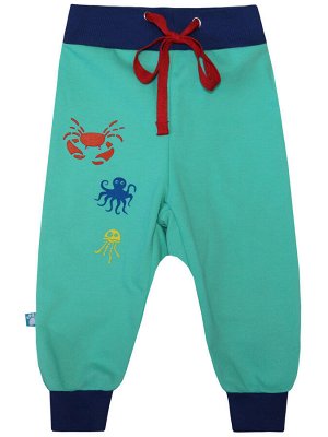 KotMarKot Зелёные брюки &quot;Крабики&quot; с манжетами и шнурком для новорождённого (75204)