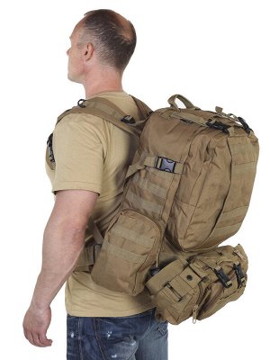 Особопрочный военный рюкзак для рыбаков и охотников (35-50 л) (CH-016) - Вместительное основное отделение, два больших боковых кармана и задний блок из трех отделов, все отсеки на молнии, карманы допо