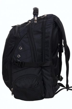 Городской рюкзак черного цвета (25-30 л) №76 - Рюкзак оснащен стяжными ремнями для регулировки объема, удобной ручкой сверху для переноски, отсек с амортизирующей прокладкой для ноутбука и гаджетов