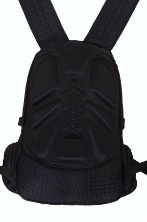 Городской рюкзак черного цвета (25-30 л) №76 - Рюкзак оснащен стяжными ремнями для регулировки объема, удобной ручкой сверху для переноски, отсек с амортизирующей прокладкой для ноутбука и гаджетов