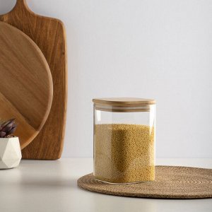 VETTA ЭКО Вуд Банка для хранения 1000мл, 14,5х10х10см, стекло, бамбук