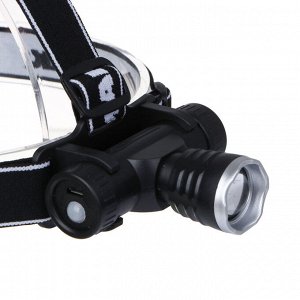 ЕРМАК Фонарь налобный, CREE XPE LED, 4 режима, 1200мАч, 8,3х3,8х7,3см,  USB кабель, пластик
