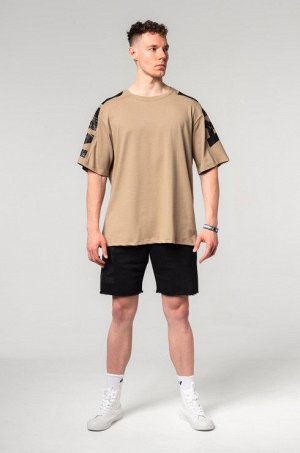 Мужская футболка NEBBIA Oversized T-shirt LIFTING CLUB (Светло-коричневый)(353)