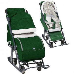 Санки-коляска «Ника Детям НД 7-1Б», принт вязанный зелёный