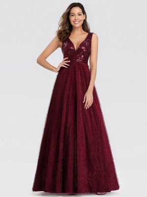 Вечернее бордовое длинное платье в пол с блестками