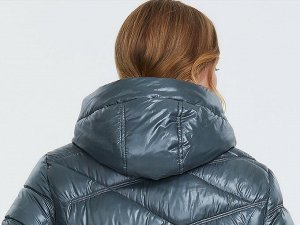 Зимний женский пуховик с капюшоном, цвет сине-зеленый