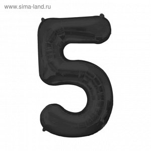 Шар фольгированный 32" Цифра 5, индивидуальная упаковка, цвет чёрный