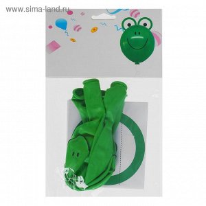 Шар латексный 12" "Зверята лягушата", наклейки, 5 шт., цвет зеленый