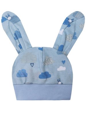 Голубая шапочка с ушками "Облачный зайчик" для новорожденного (78201)