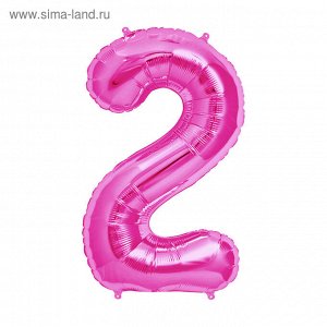 Шар фольгированный 16" Цифра 2, индивидуальная упаковка, цвет розовый