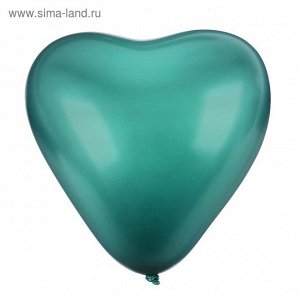 Шар латексный сердце хром 12", набор 5 шт, цвет зеленый