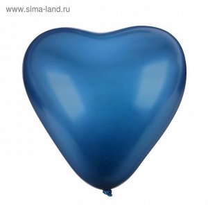 Шар латексный сердце хром 12", набор 5 шт, цвет синий