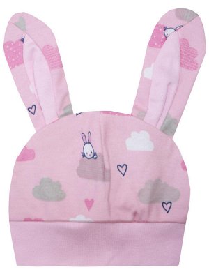 Розовая шапочка с ушками "Облачный зайчик" для новорожденного (78202)