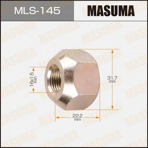 Гайка колесная Masuma MLS-145, открытая, для грузовиков Toyota, M16x1.5(R), длина 22.2мм, коническая посадка, под ключ 32мм, 1 шт
