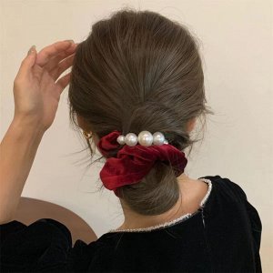 Мягкие велюровые резинки для волос с жемчужинами, набор из 2 штук