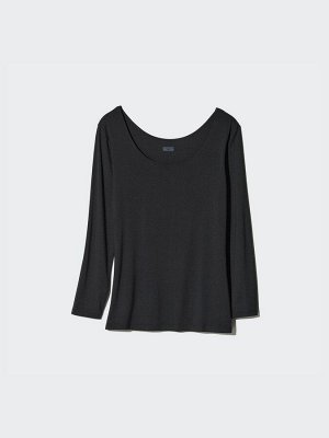 UNIQLO Heattech - тонкая термо-кофта с U-образным вырезом - 08 DARKGRAY