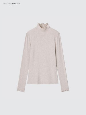 UNIQLO Heattech Extra Warm x Princess Tam Tam - теплая термо-водолазка в рубчик из смесового кашемира - 38 DARKBROWN