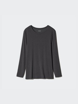UNIQLO Heattech - тонкая термо-кофта с круглым вырезом - 09 BLACK