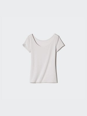 UNIQLO AIRism - женская футболка с U-образным вырезом - 02 LIGHTGRAY