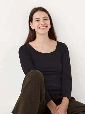 UNIQLO Extra Warm Heattech - теплая термо-кофта с U-образным вырезом - 09 BLACK