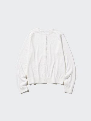 UNIQLO - женский кардиган с круглым вырезом и защитой от UV-лучей - 01 OFFWHITE