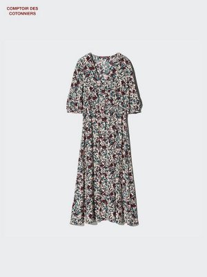 UNIQLO x  Comptoir des Cotonniers - длинное платье из искусственного шелка с дизайном - 75 PURPLE
