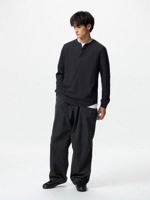 UNIQLO - вафельная кофта унисекс с пуговицами на вырезе -  07 GRAY
