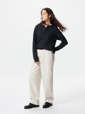 UNIQLO - вафельная кофта унисекс с пуговицами на вырезе -  07 GRAY