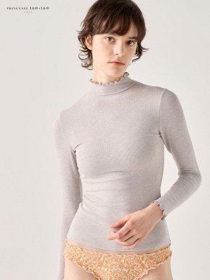 UNIQLO Heattech Extra Warm x Princess Tam Tam - теплая термо-водолазка в рубчик из смесового кашемира - 02 LIGHTGRAY