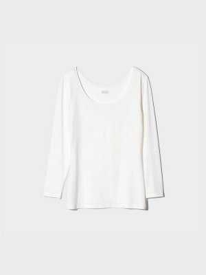 UNIQLO Heattech - тонкая термо-кофта с U-образным вырезом - 00 WHITE
