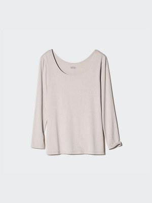 UNIQLO Heattech - тонкая термо-кофта с U-образным вырезом - 02 LIGHTGRAY