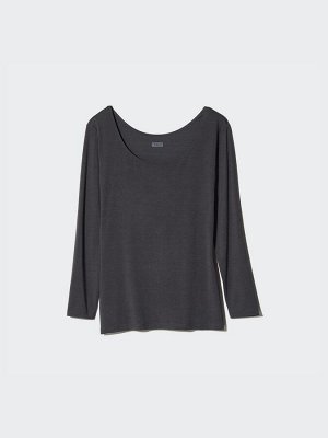 UNIQLO Heattech - тонкая термо-кофта с U-образным вырезом - 08 DARKGRAY