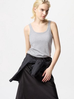 UNIQLO AIRism - хлопковая майка в рубчик с чашечками - 03 GRAY
