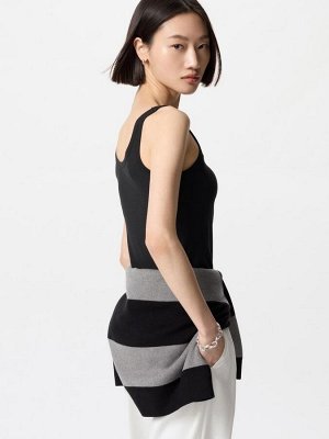 UNIQLO AIRism - хлопковая майка в рубчик с чашечками - 09 BLACK