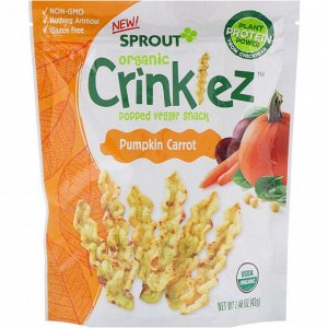 Sprout Organic, Crinklez, хрустящий овощной снек, тыква и морковь, 42 г