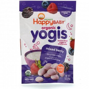 Happy Family Organics, Yogis, органические снеки из сублимированного йогурта с фруктами, ягодная смесь, 28 г