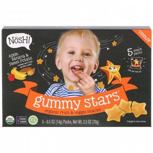 NosH!, Toddler Gummy Stars, органические фруктовые и овощные закуски, яблоко, банан и сладкий картофель, 5 упаковок, по 0,5 унци