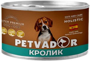 PETVADOR Влажный корм для собак, кролик с тыквой, ж/б 100 гр 1/12