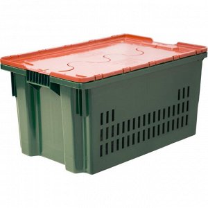 Ящик Safe PRO, перфорированный, дно сплошное, 600х400х300 зеленый с оранжевой крышкой