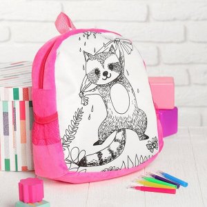 Рюкзак с рисунком под роспись "Енот" + фломастеры 5 цветов, цвета МИКС