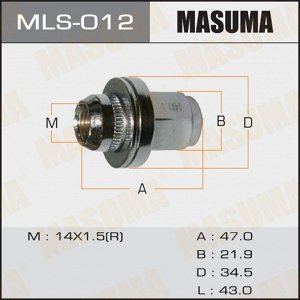 Гайка колесная Masuma MLS-012, закрытая, для внедорожников Toyota, M14x1.5(R), длина 47мм, с прессшайбой 35мм, под ключ 22мм