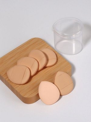 Спонжи для макияжа, с держателем, набор - 6 шт., 3.9x3.1 см, в футляре, бежевые