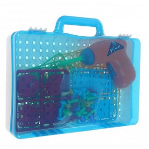 Пластмассовый конструктор в чемоданчике «Создавай и играй», с электрическим шуруповёртом, 106 деталей