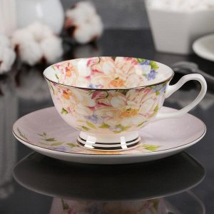 Чайная пара фарфоровая «Чайная роза», чашка 200 мл, блюдце d=15 см