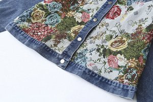 Джинсовая куртка с длинным рукавом, с цветочным принтом, синий