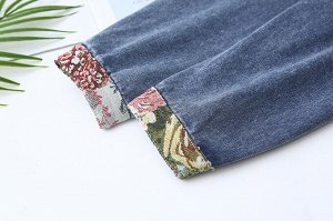 Джинсовая куртка с длинным рукавом, с цветочным принтом, синий