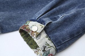 Джинсовая куртка с длинным рукавом, с цветочным принтом, синий