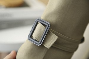 Пальто женское двубортное средней длины с отложным воротником и длинным рукавом, хаки